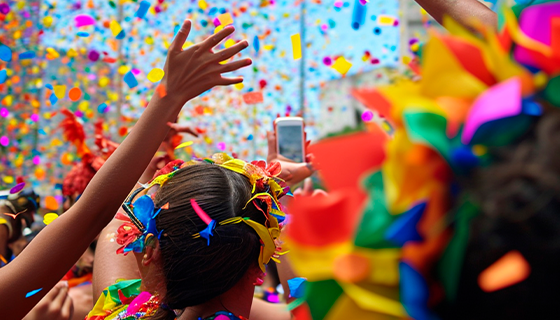 na imagem vemos uma mulher de costas aproveitando o carnaval 2024.