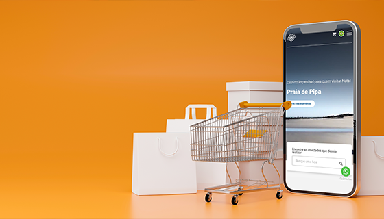 na imagem, vemos um celular com o sistema de reservas online Tourbinou aberto.